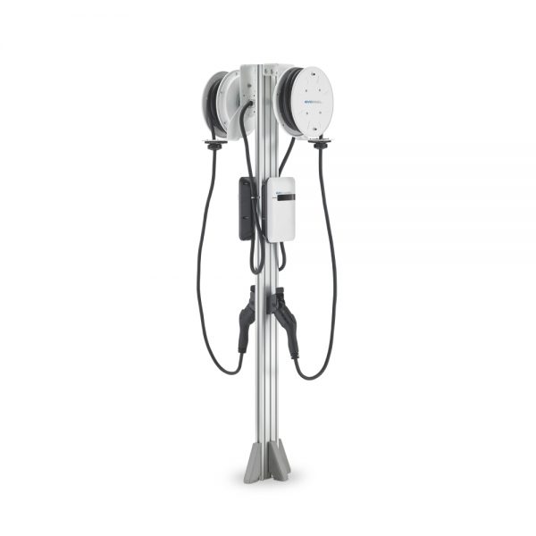 Dual Port Pedestal EvoCharge EVSE Level 2 EV Charging Station with EvoReel